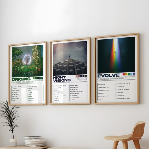 Imagine Dragons Posters 3 Pack, Imagine Dragons Albums Art Cover Wall Print Painting, Imagine Dragons Set of 3 Posters, Evolve, Night Vision