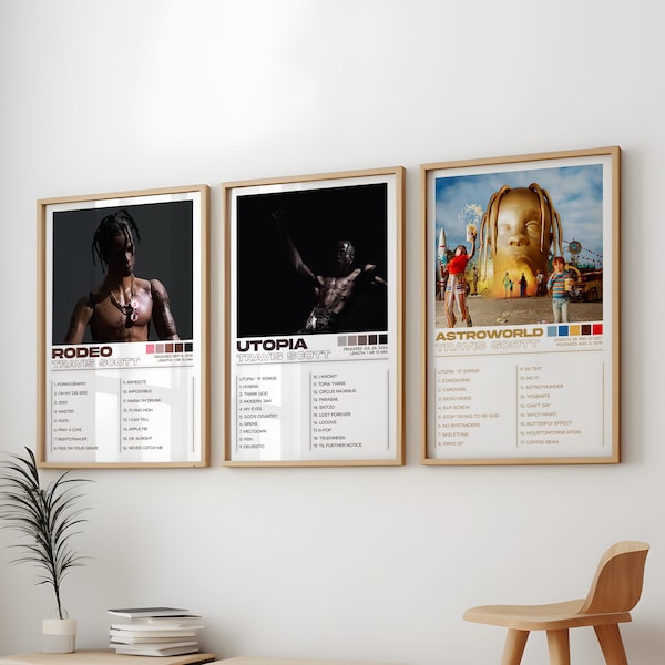 Travis Scott Poster 3 Pack, Travis Scott Album Art Cover Wanddruck Gemälde, Travis Scott Set 3 Poster, Utopia, Astroworld, Rodeo