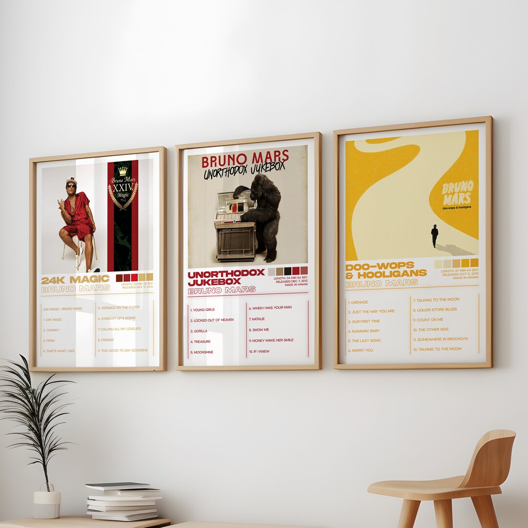 Bruno Mars Posters 3 Pack, Bruno Mars Albums Art Cover Wall Print Painting, Bruno Mars Poster