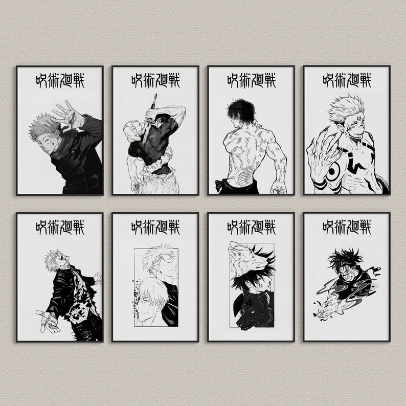 Confezione da 8 poster Jujutsu Kaisen, JujutsuKaisen Anime Art Anime Wall Print Painting, Poster JJK, Jujutsu Kaisen Set di 8 poster, Poster Gojo immagine 1