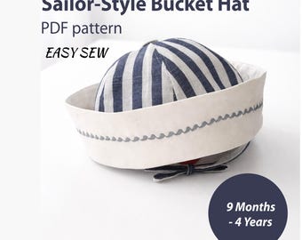 Patrón PDF para gorro de marinero para bebé. Gorro de verano para niños pequeños, tallas 9 M–4Y. Descarga digital.