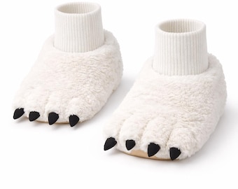 Bear Paw Slippers for Babies Pattern – Faux Fur Baby Slippers with Claws, Cozy Ribbed Cuff - Foot 16 cm, 18 cm, 20 cm