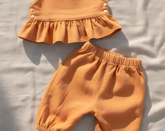 Baby Ruffle Linen Outfit Sewing Pattern - Sizes 6-24 Months (PDF Pattern)