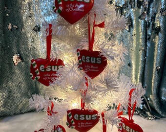 7 Jesus Ornaments Heart Shaped Christian Christmas Decor Heart Of Christmas Red Bundle