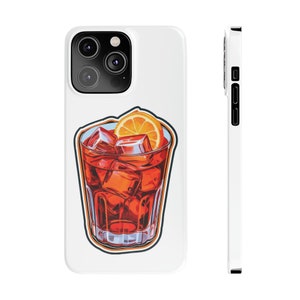 Classic Negroni Cocktail Design - Sleek & Glossy Phone Case - Impact Resistant with Wireless Charging Support