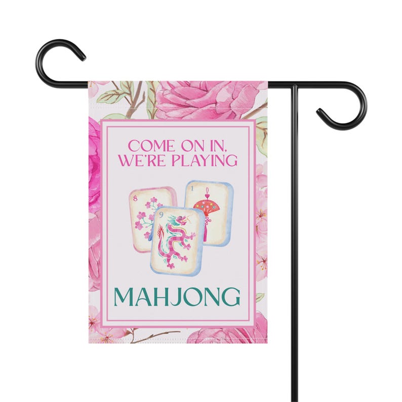 Mahjong Welcome Game Night Sign Preppy Girls Night Mahjong Garden Flag Cocktail Game Night Patio Decor Come On In We’re Playing Mahjong Flag image 10