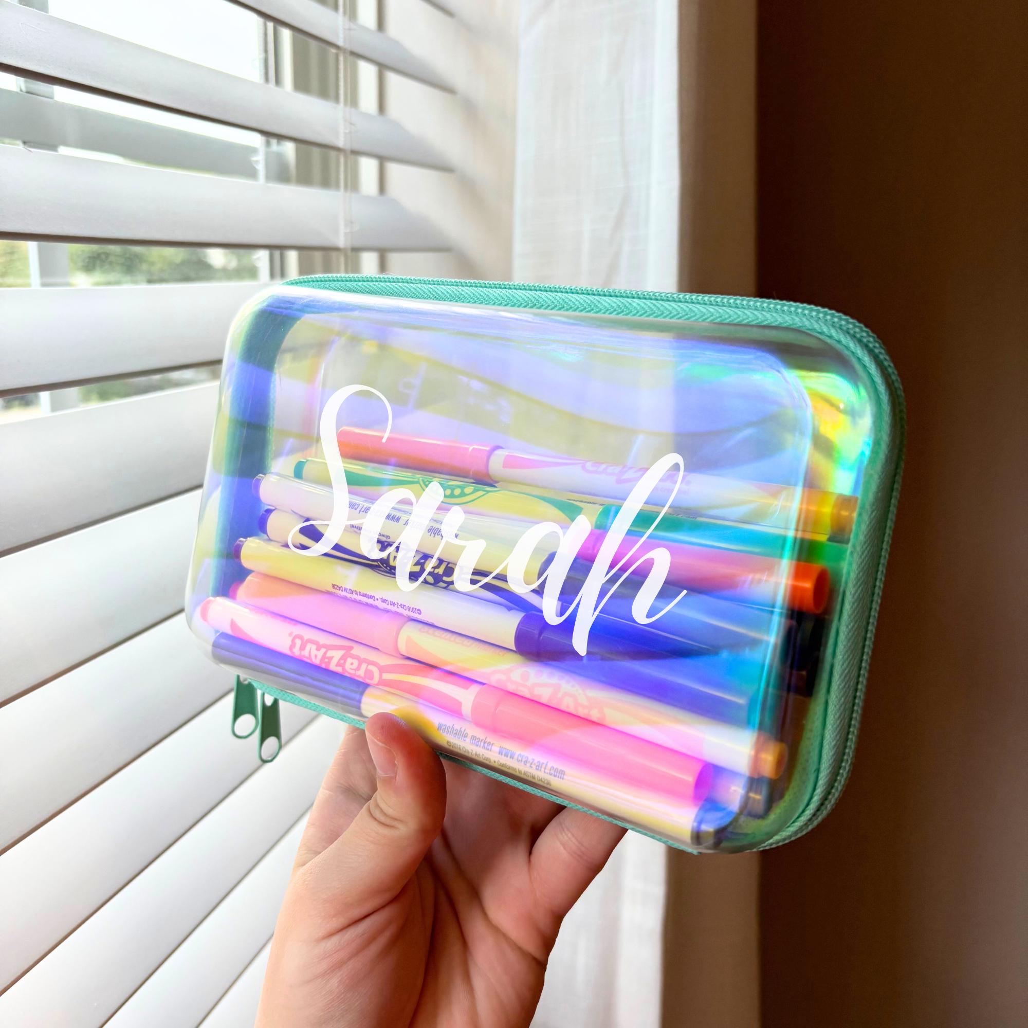 Iridescent Clear Zipper Hard Case Personalized Pencil Box Custom for Kids Crayon Box for School Supplies Back to School Custom Name School