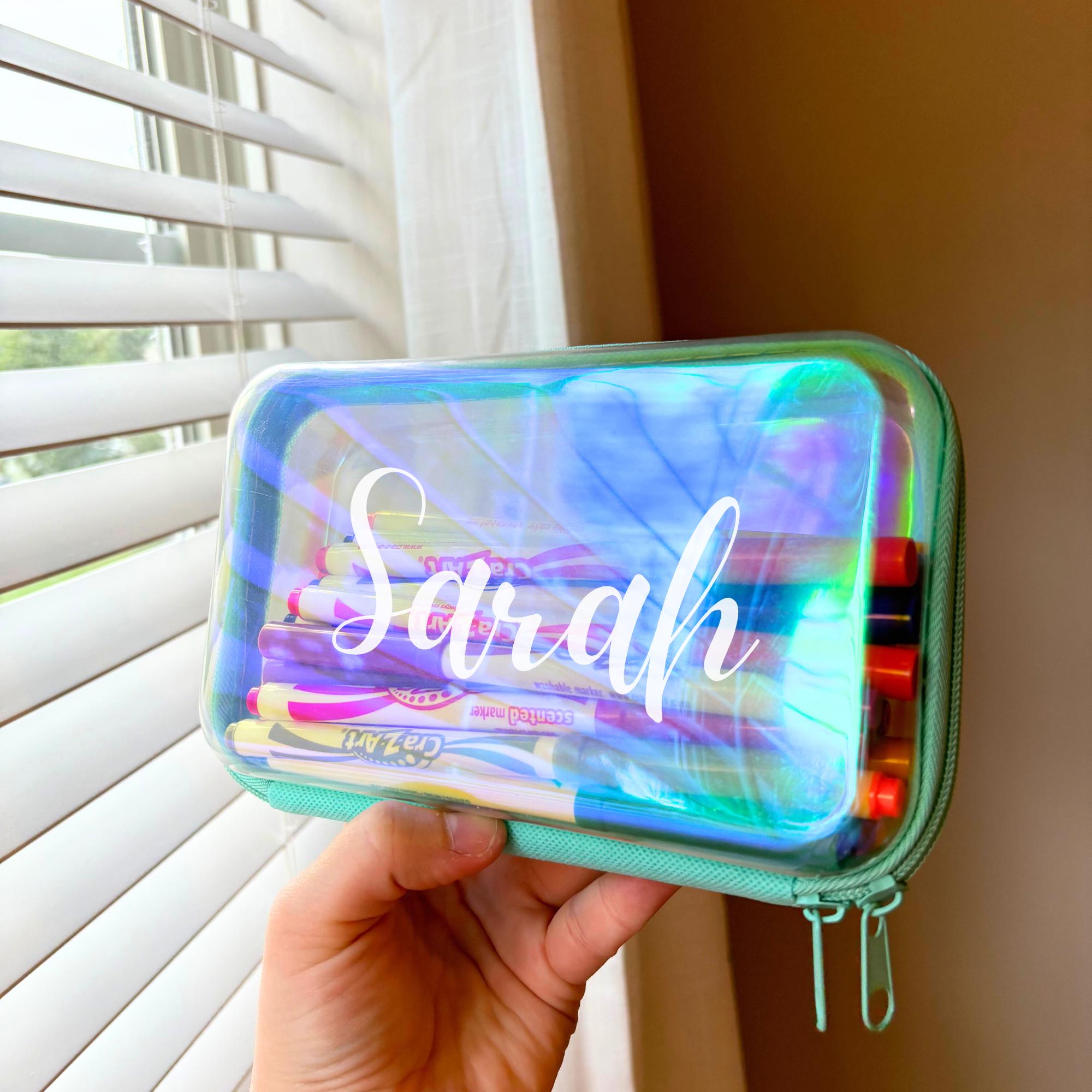 Iridescent Clear Zipper Hard Case Personalized Pencil Box Custom for Kids Crayon Box for School Supplies Back to School Custom Name School