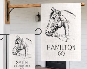 Custom Horse Stable Garden Flag for Rental Property Ranch Style Home Horse Stable Flag for Family Ranch Name Country Farm Flag White Fence