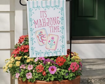 Mahjong Front Door Welcome Flag Mahjong Game Girls Night Decoration Garden Flag It’s Mahjong Time Garden Flag, Mahjong Lover Gift Game Night