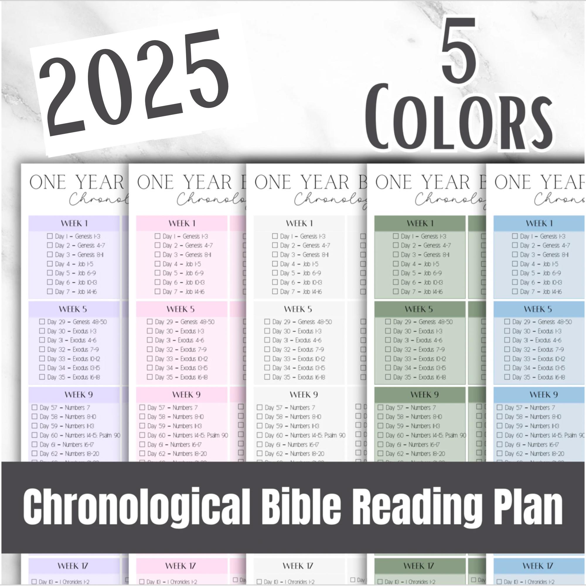 Chronological Bible Reading Tracker Read the Bible in 2025 A Year of the Bible 365 Bible Reading Plan Printable 52 Week Daily Reading Bible