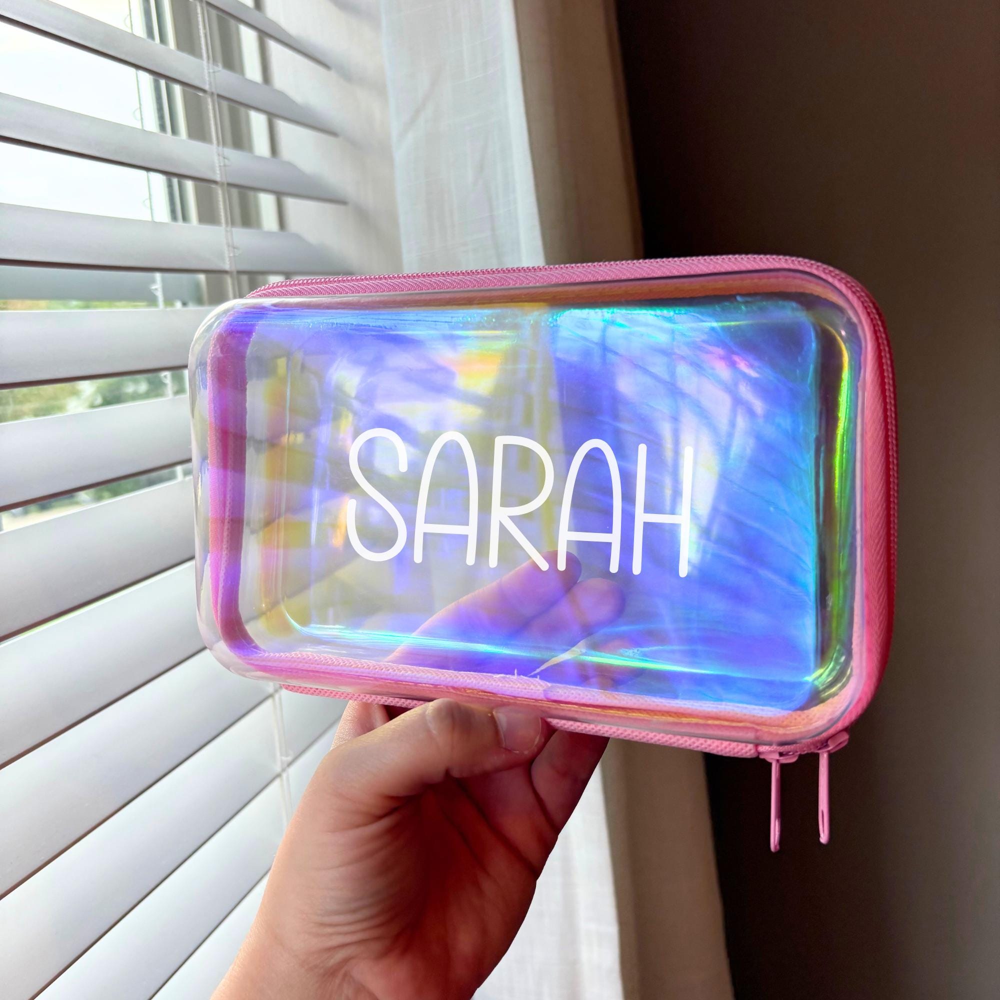 Iridescent Clear Zipper Hard Case Personalized Pencil Box Custom for Kids Crayon Box for School Supplies Back to School Custom Name School