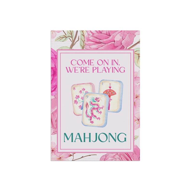 Mahjong Welcome Game Night Sign Preppy Girls Night Mahjong Garden Flag Cocktail Game Night Patio Decor Come On In We’re Playing Mahjong Flag image 8