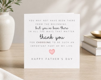 Tarjeta del Día del Padre para el padrastro, tarjeta para el padre adoptivo, agradecimiento por asumir la responsabilidad, tarjeta significativa del Día del Padre de parte del hijo o la hija.
