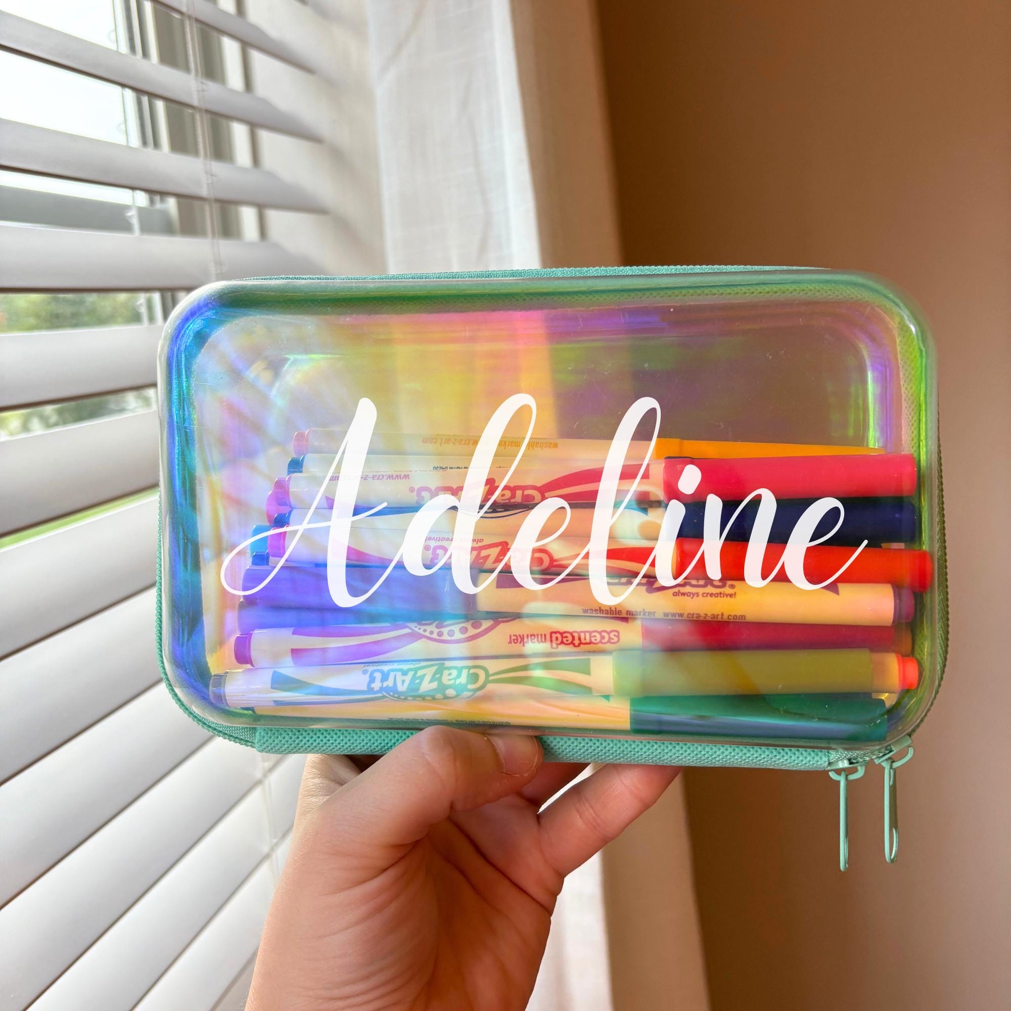 Iridescent Clear Zipper Hard Case Personalized Pencil Box Custom for Kids Crayon Box for School Supplies Back to School Custom Name School
