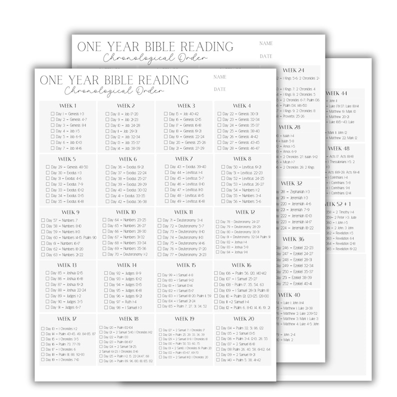 2024 Bible Reading Tracker 1 Year Bible Reading Plan 52 Week Daily
