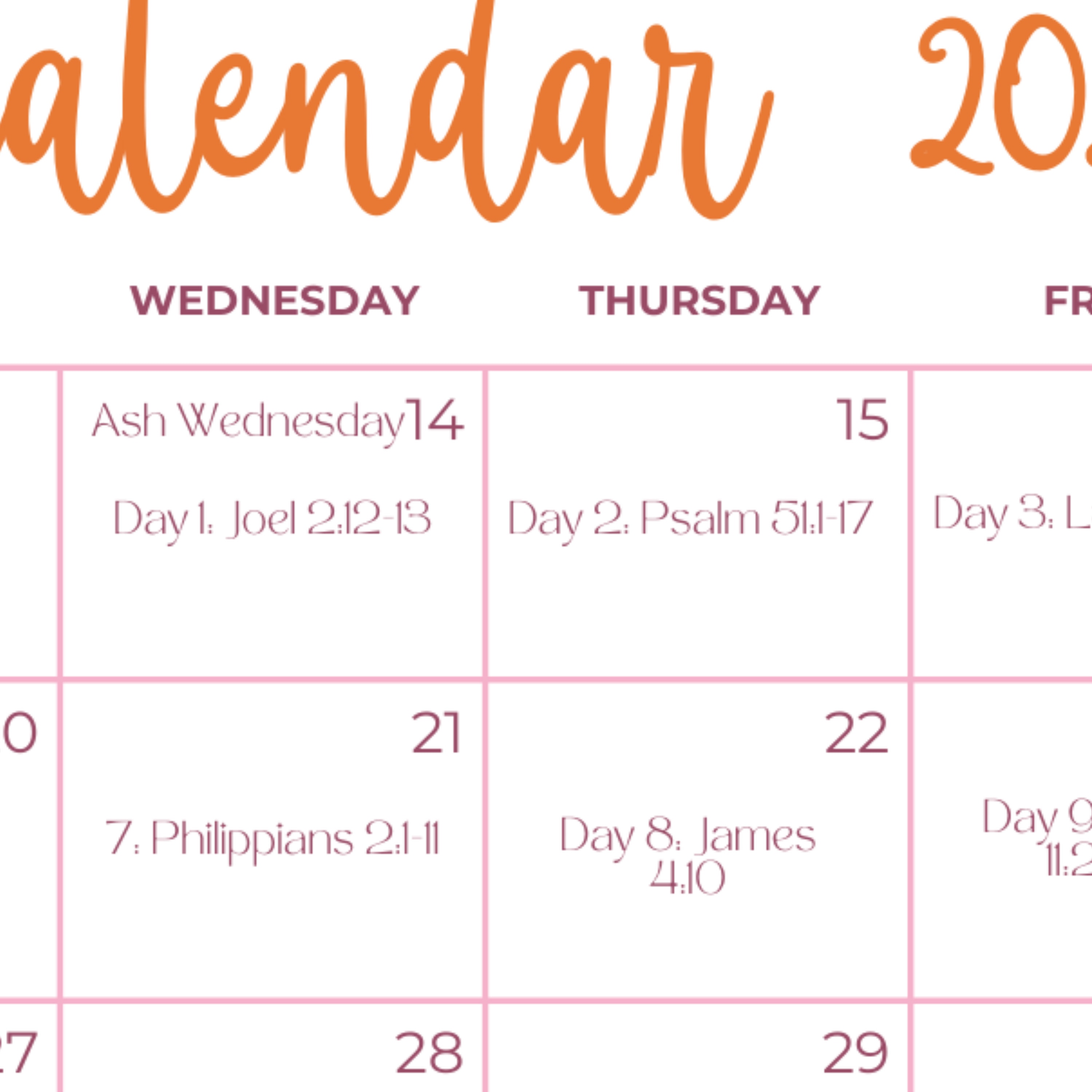 2024 Scripture Reading Lent Calendar Women Plan 40 Day Printable Lenten