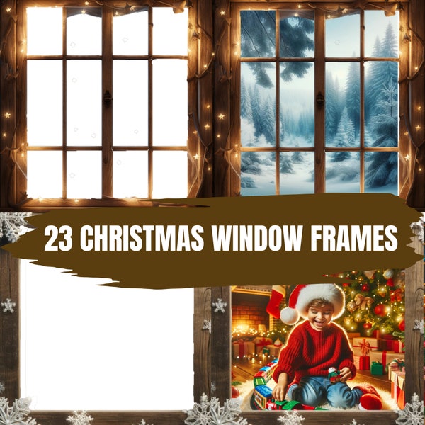 23 Christmas Window Frames, Rustic Frames, Christmas Frames png, Overlays, Photoshop, Winter, Digital Backdrop, png files