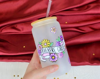 Theatre Girlie Glass Cup Can with Bamboo Lid and Glass Straw