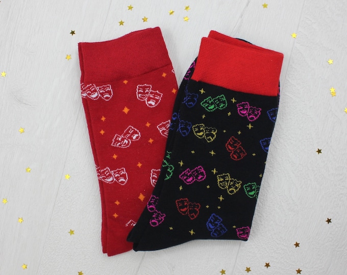 Theatre Masks Comedy and Tragedy Red Unisex Socks
