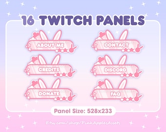 16 Pastel Pink Bunny Twitch Panels - Instant Download!