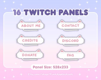 16 paneles de Twitch de gatito blanco y rosa - ¡Descarga instantánea!