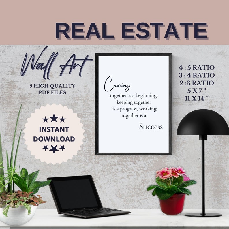 Real Estate Office Wall Art Realtor Printable Gift Minimalistic Navy