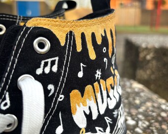 Music Painted Sneakers, Custom boots, Personalization shoes, Festival  Shoes, Shoes for Women, boots with musical notes, Converse shoes
