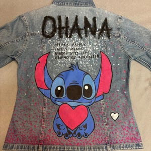 Painted denim jacket “Stitch in love”. Custom denim jacket. Handmade jacket. Jacket for gift.
