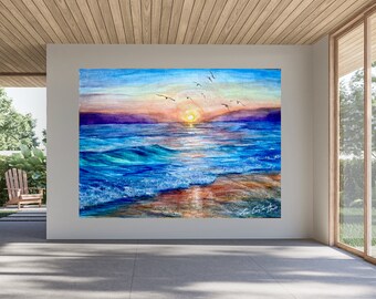 Ocean Wave Watercolor Canvas Print – Coastal Beach Wall Art