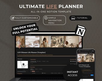 Notion Template Life Planner All in One Template Notion Dashboard Ultimate Notion Calendar ADHD Personal Planner Minimal Aesthetic That Girl