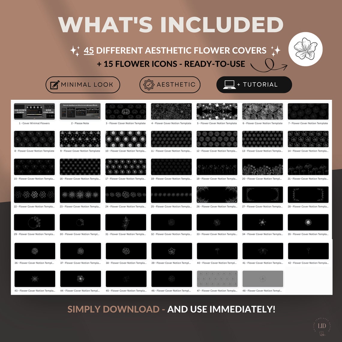 Notion Template Covers Aesthetic Dark Flower Notion Icons Covers Bundle ...