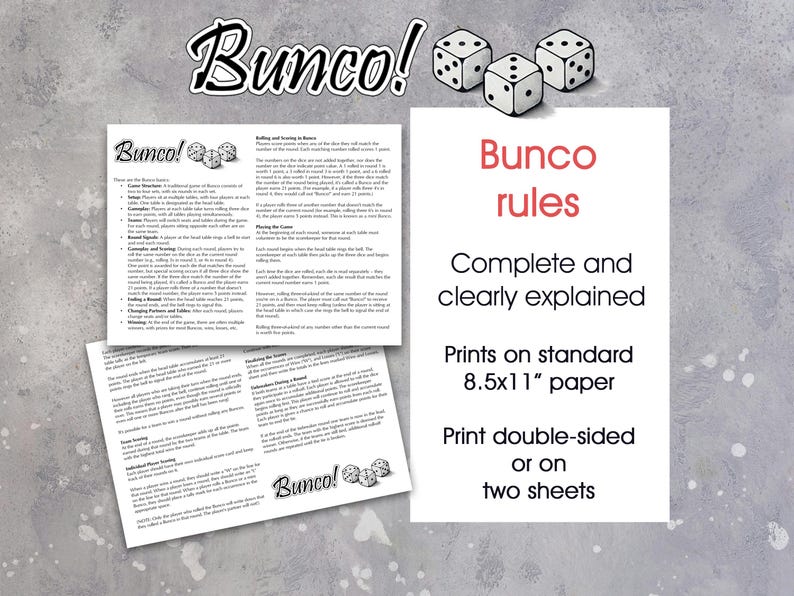 Simple Bunco Bundle Printable Bunco Score Sheets and Bunco Table
