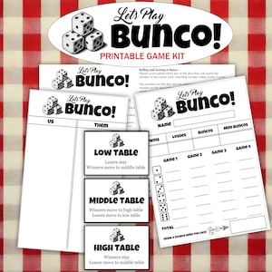 Let&#39;s Play Bunco! Printable Game Bundle | Bunco Score Sheets - Bunco Table Tallies - Bunco Table Cards - Rules Sheet