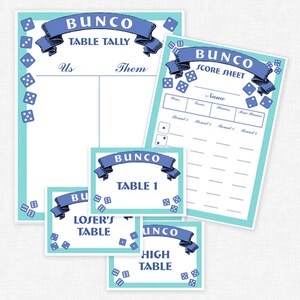 Printable Bunco Set with Banner Design - Bunco Score Cards, Bunco Tallies, Bunco Markers