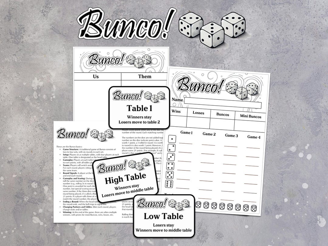 Simple Bunco Bundle | Printable Bunco Score Sheets and Bunco Table ...