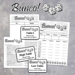 Eenvoudige Bunco-bundel | Afdrukbare Bunco-scorebladen en Bunco Table-cijfers - Bunco-tafelkaarten - Volledige regels