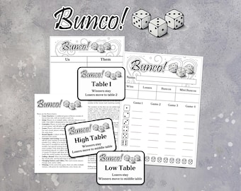 Eenvoudige Bunco-bundel | Afdrukbare Bunco-scorebladen en Bunco Table-cijfers - Bunco-tafelkaarten - Volledige regels