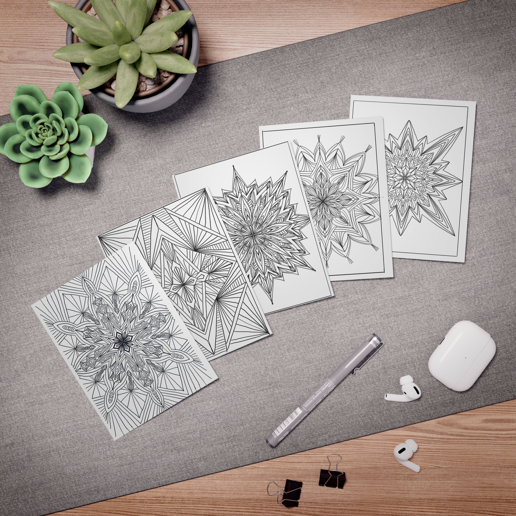 Adult Coloring Greeting Cards: Set of 5 Ready-to-color Cards - Etsy