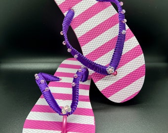 Pink & Purple Flower Charm Flip Flops