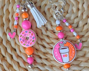 Beaded Tumbler Charm Set: Donut & Coffee Cup, Acrylic Beads, Heart Charms