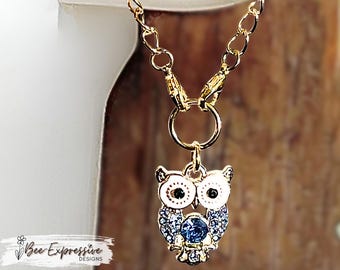 Handmade, Rhinestone Owl Charms: Pink, Black, or Blue