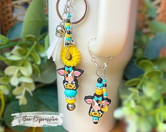 Cow & Daisy Tumbler Charm Chain and Keychain Set