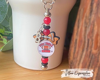 Handmade Football Mom Tumbler Charm: Beaded Chain, Custom Jersey Number