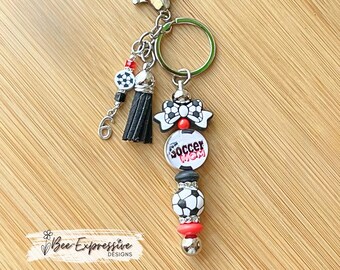 Handmade Soccer Mom Keychain: Beaded Tassel, Custom Jersey Number