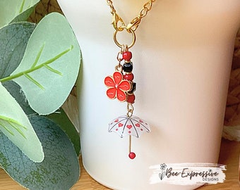 Beaded Umbrella Charm Chain for Stanley Tumbler: Red Daisy Flower