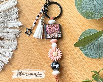 Daisy Beaded Keychain: Suede Tassel, Star Charm