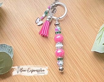 Iridescent Beaded Keychain: Handmade Tassel Butterfly Charm
