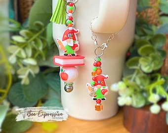 Beaded Teacher Gnome Keychain or Tumbler Charm with Heart