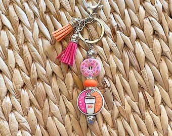Handmade Donut Keychain: Silicone Bead, Rhinestone Spacers, Tassel